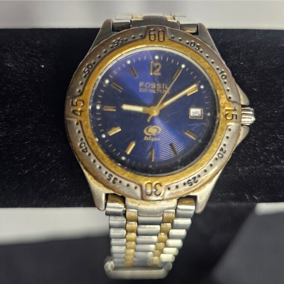 FOSSIL Men's Analog WristWATCH 100 Meters Blue Date Stainless Steel As Is - Picture 2 of 8